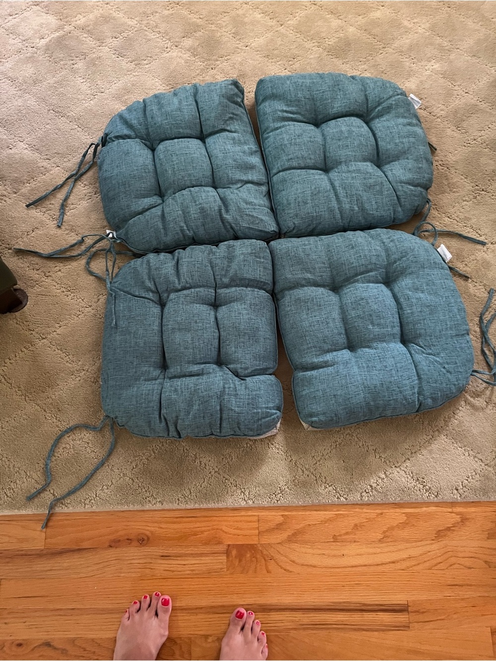 NWOT Tufted Teal Chair Cushions with Ties - Home Accents—